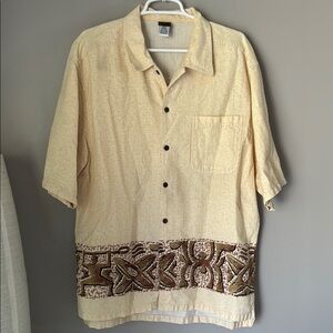 TEVA Men’s Hawaiian Tribal Tan Short Sleeve Button Down